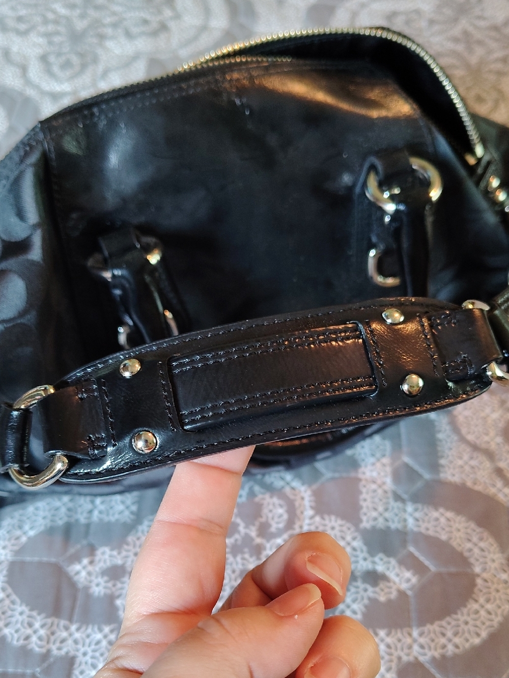 Coach Black Signature Pattern with Patent Trim And Silver Hardware - Picture 8 of 8
